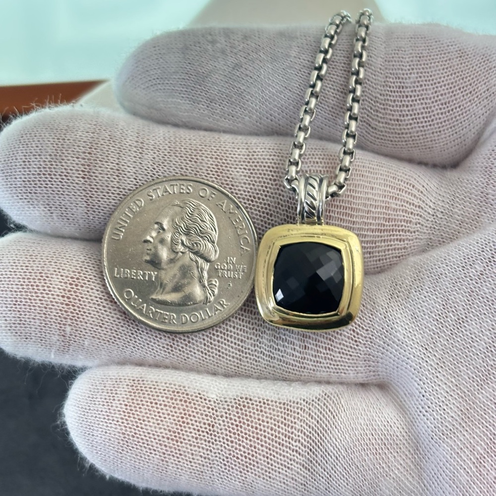 David Yurman 925 & 18k Gold 11mm Albion Pendant Necklace with Black Onyx 16" - Picture 8 of 11